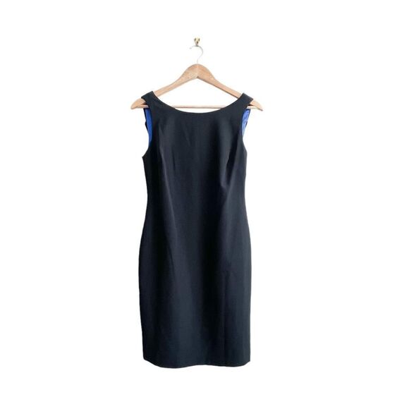 Karl Lagerfeld Black Sleeveless Blue Drape Back Mid-Length Cocktail Women's 4 - Picture 2 of 9